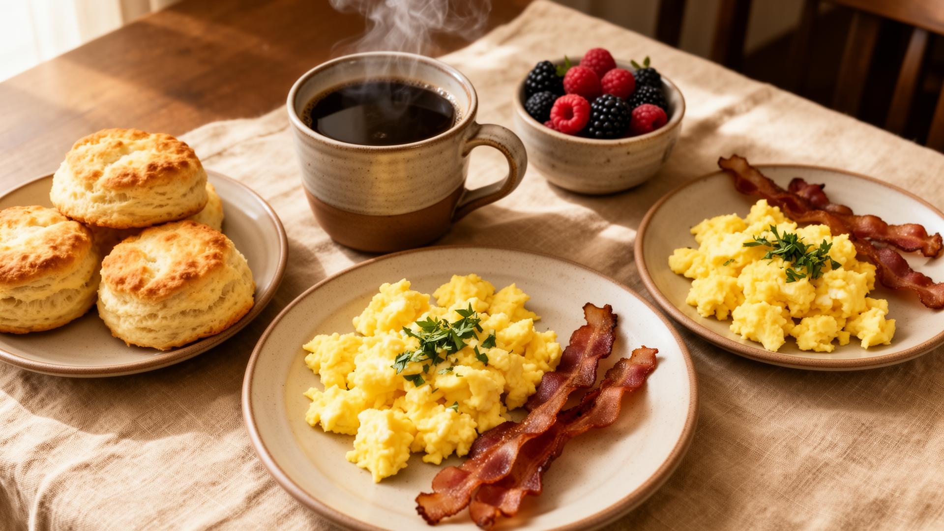 A warm Louisiana breakfast spread at Sheila's Cafe